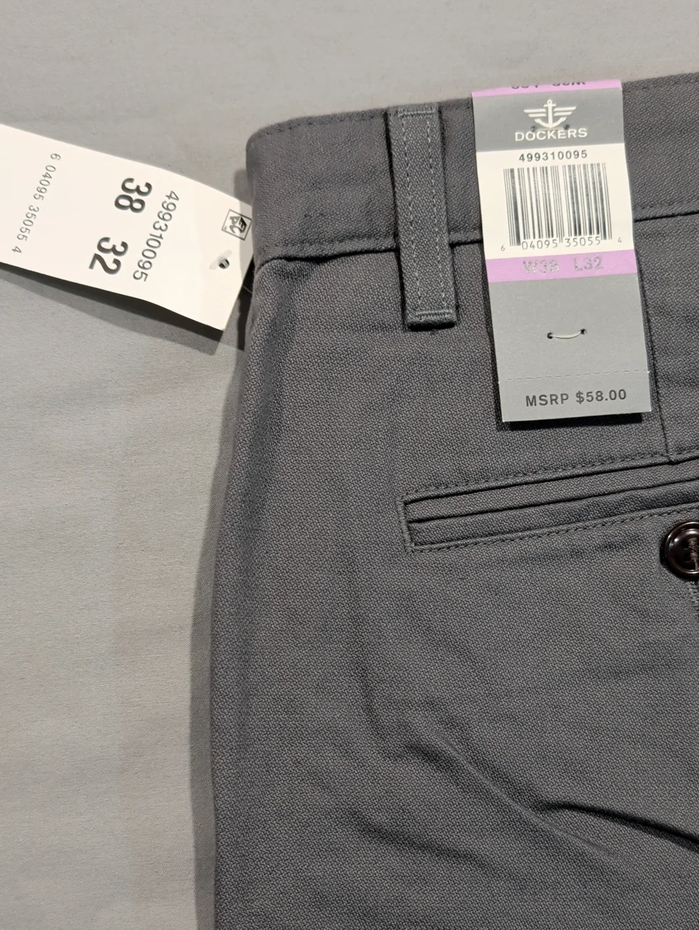 Dockers Grey Modern Khaki Slim Tapered Chinos - Size 38x32 NWT